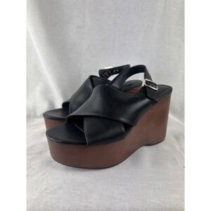 Universal Thread Naomi Black Platform Wedge Sandals Faux Wood Heel Women Size 8